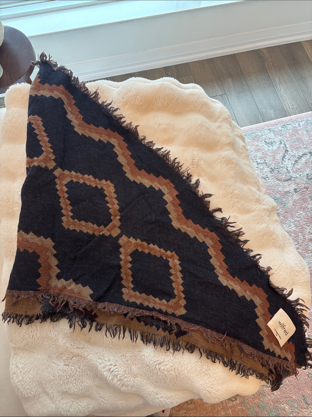 Aritzia Black and Brown Geometric Fringe Wrap